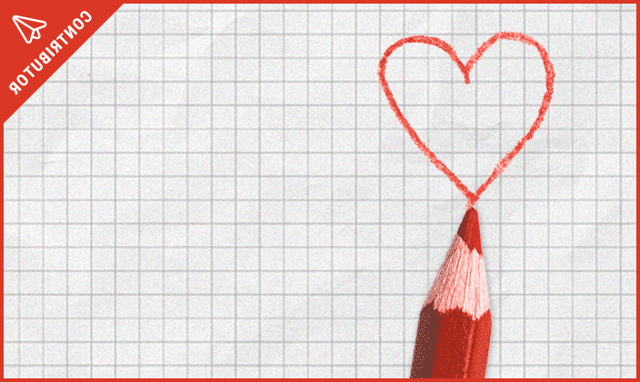 用红铅笔画心形的插图